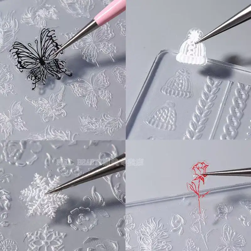 1PC 겨울 스웨터 3D 실리콘 네일 몰드 나비 꽃 레이스 몰드 스탬핑 플레이트 네일 스텐실 DIY UV 젤 네일 조각 몰드