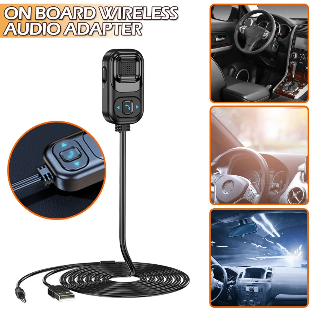 

Wireless One-touch Bass Transmitter Rechargeable Audio Receiver Car Adapter Music Handsfree Call With Microphone