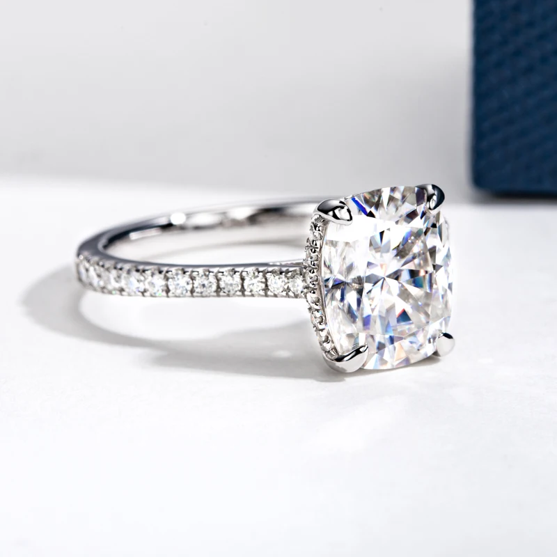 DEZO 쿠션 컷 모이사나이트 약혼 반지 여성용, 4.0ct 기념일 파인 주얼리