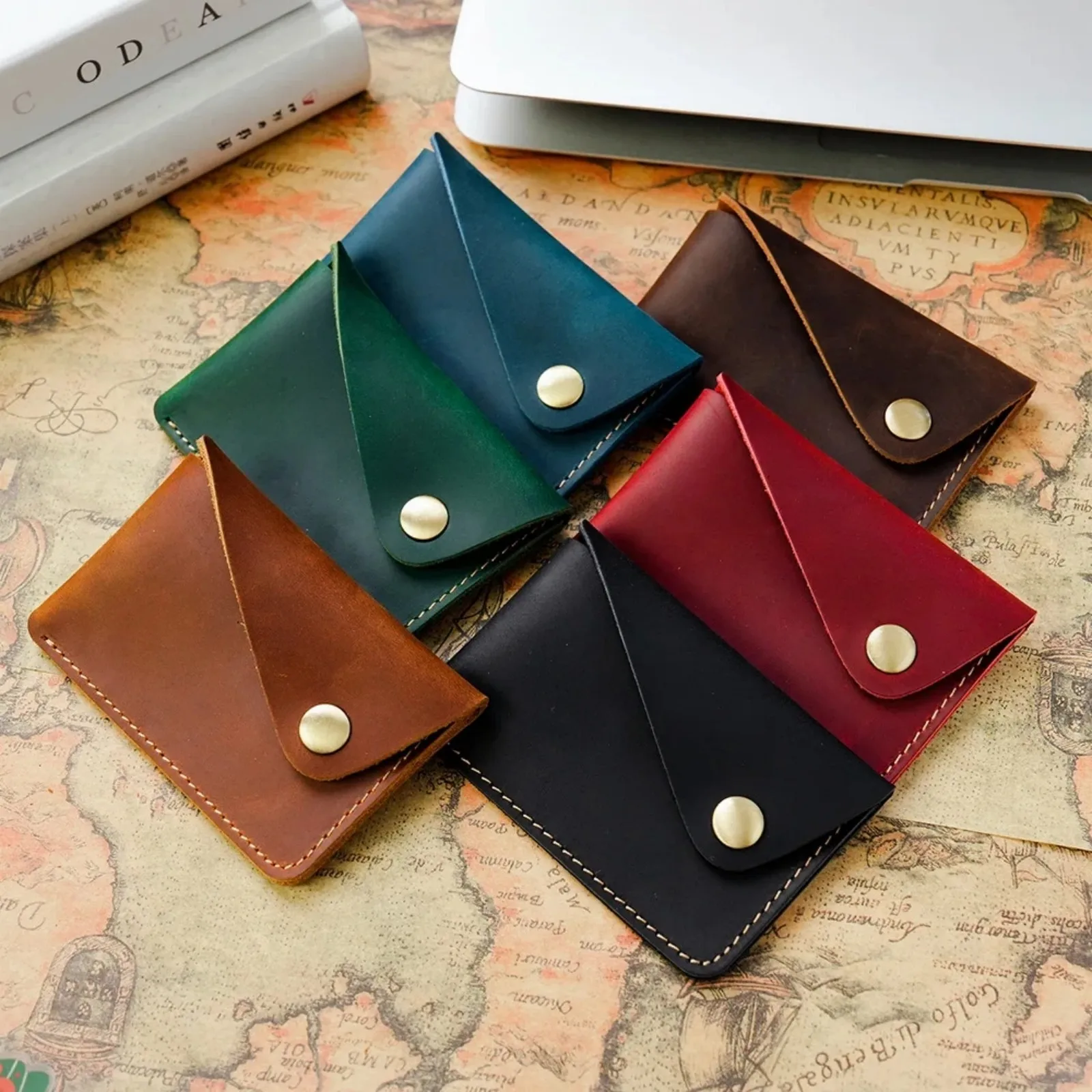 Premium Genuine Leather Minimalist Wallet with Snap Closure