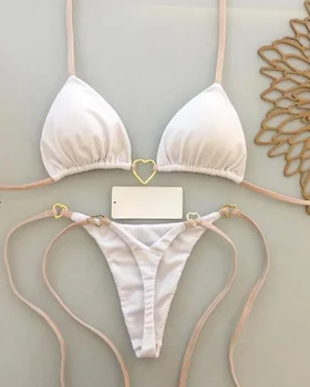 Sexy Halter Solid color Bikini Set Women's Swimsuit Two-piece Triangle Thong Swimwear Bathing Suit Brazilian Biquinis 5
