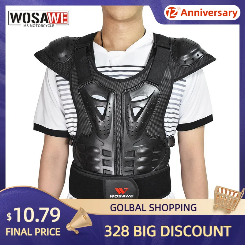 WOSAWE Back Protector Motorcycle Armor for Adult Short Sleeve Spine Chest Protection Motocross