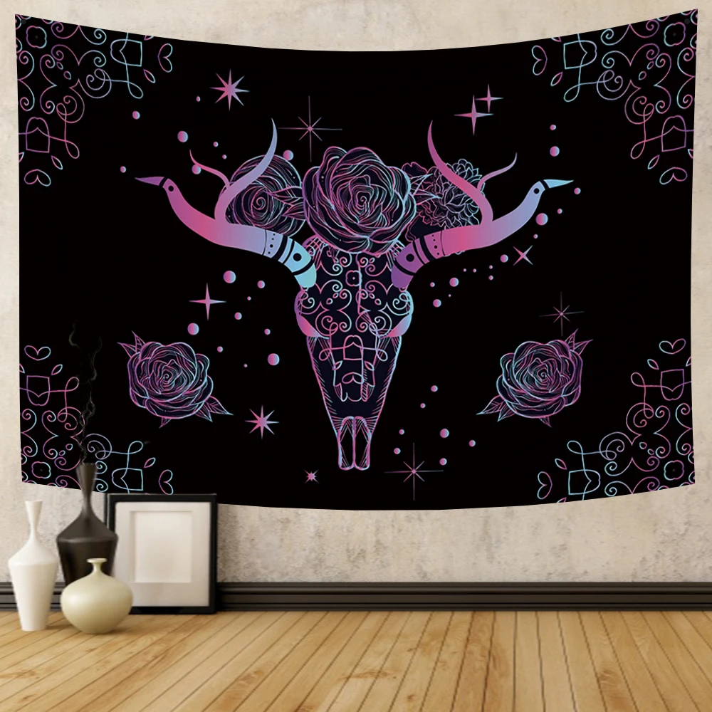 

Психоделический голова оленя, рога, цветок, гобелен, настенный ковер для спальни, гостиной, спальни, гобелены, искусство, украшение для дома