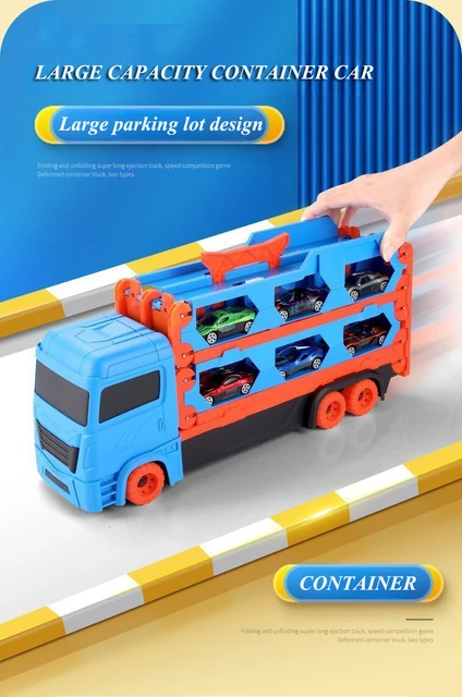 Camión De Transporte De Coches Con Luz Y Sonido – Incluye 6 Coches De Carreras, Juguete De Fricción Para Niños 3+ Años
