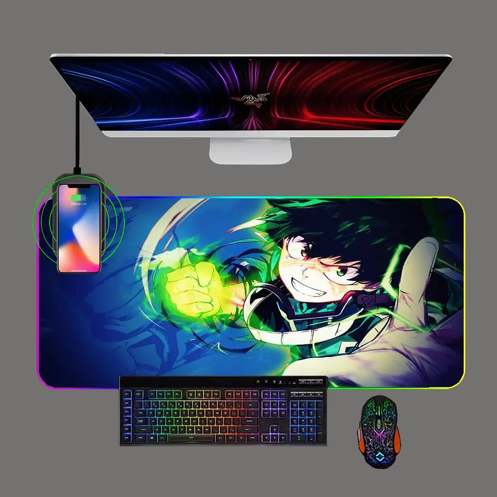 

My Hero Academia RGB Game Mousepad LED Phone Wireless Charging Rubber Gaming Mouse Pad Computer Keyboard Office Anime Mat Carpet