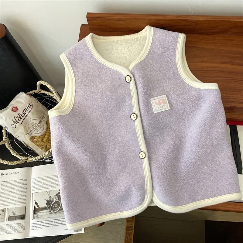 Children Vest Winter Double Sided Plush Warm Baby Vests Autumn Wearing Cartoon Animal Children Plush Thick Vest Cute Boys Girls Waistcoats
