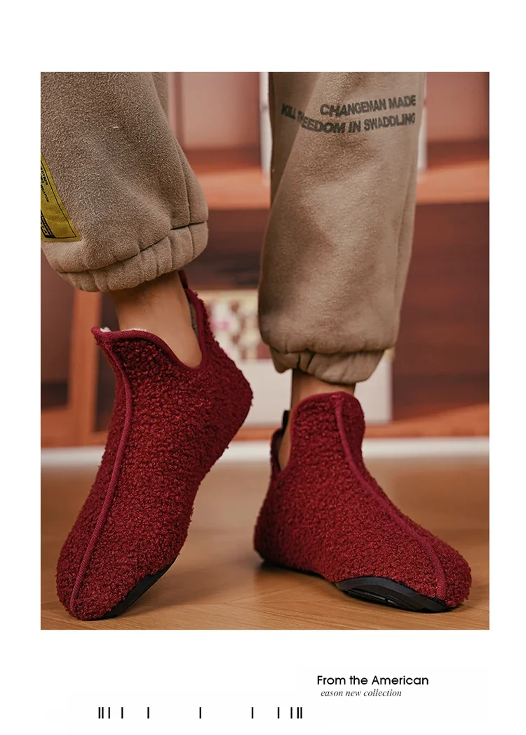 YRZL Winter Slippers Men Indoor Slippers Non-slip Warm Women and Men Slipper Ankle Soft Shoes Comfortable Flat Home Cotton Shoes