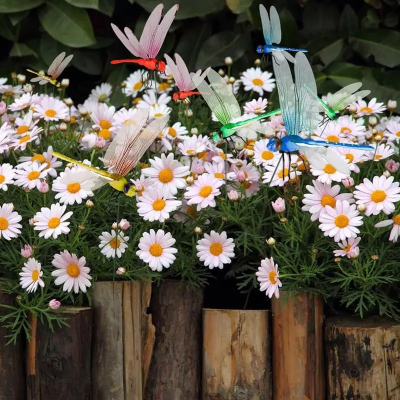 12Pcs Dragonfly Hat Clip Realistic Decoys Simulation Garden Stake Decorate Outdoor Realistic Outdoor 3D Decorative Clips