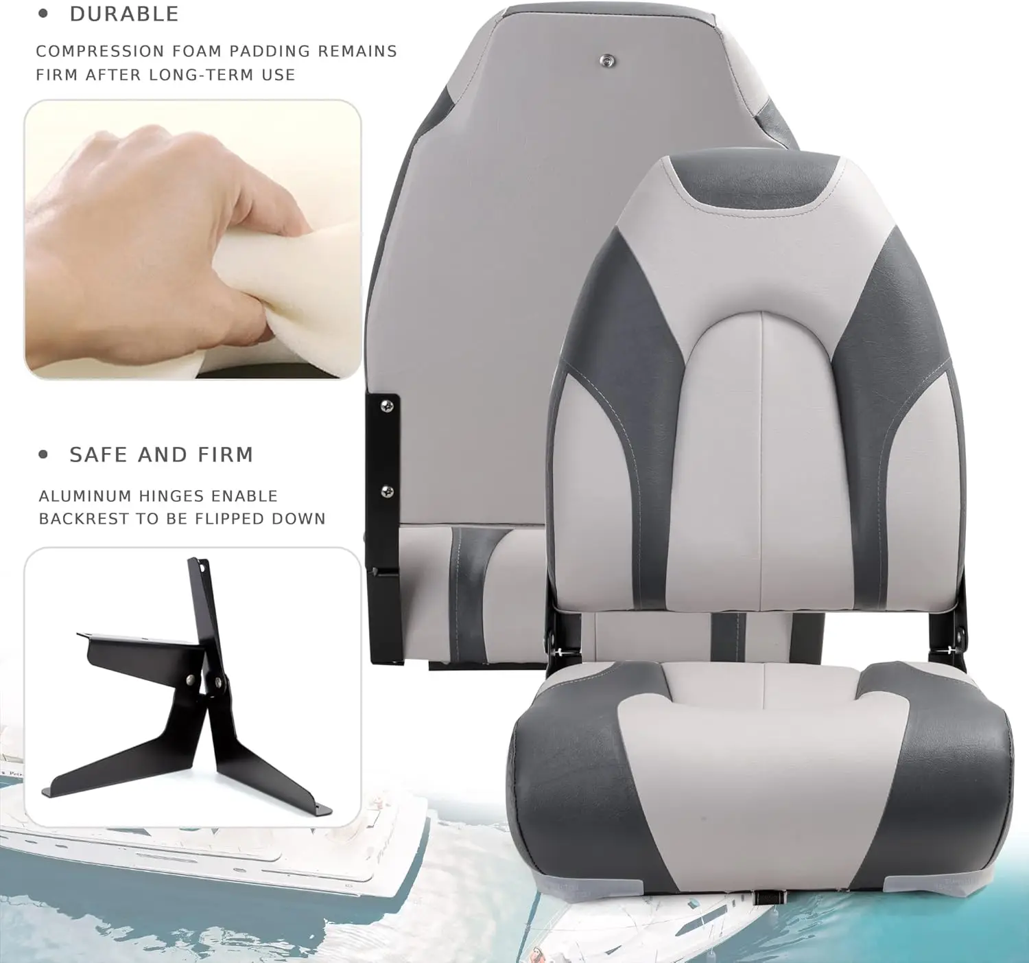 Deluxe Marine High Back Folding Boat Seat,Stainless Steel Screws Included