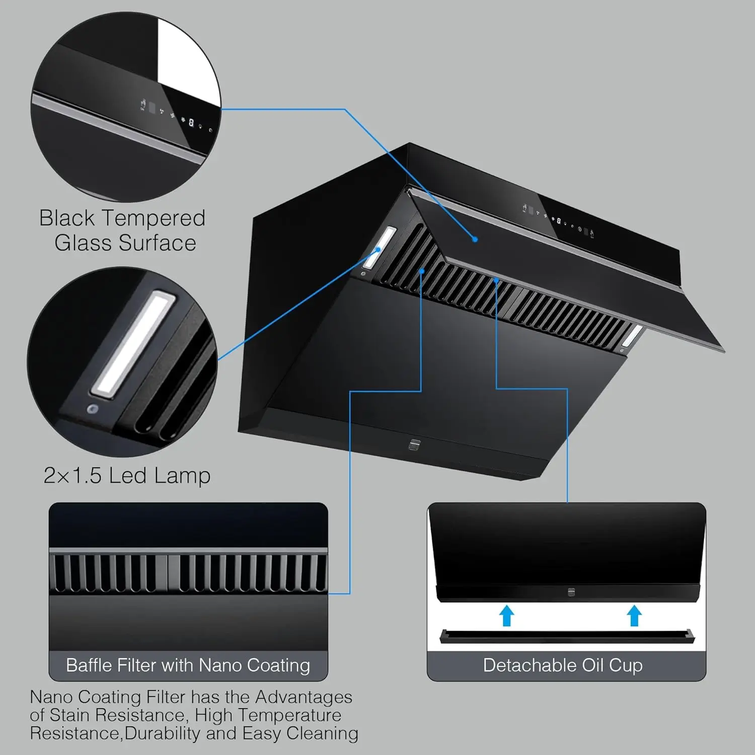 30 inch,Wall Mount Kitchen Hood 900 CFM with Heating Auto-cleaning Function, Gesture& Touch Control,Tempered Glass Surface 3