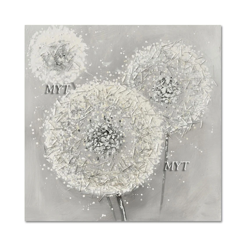 

Abstract Artwork Handmade Picture Art Decor Easy Canvas Painting Floral Wall Frameless Three White Color Dandelions Hand-painted
