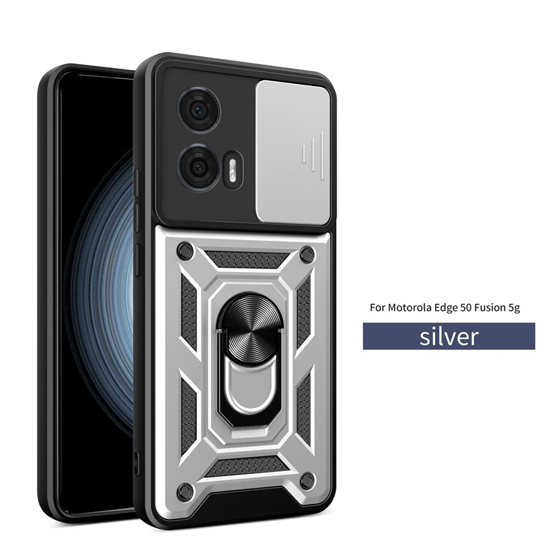 Enhanced Motorola Moto Edge 50 Fusion Case with Magnetic Ring Armor and Slide Lens Camera Protection