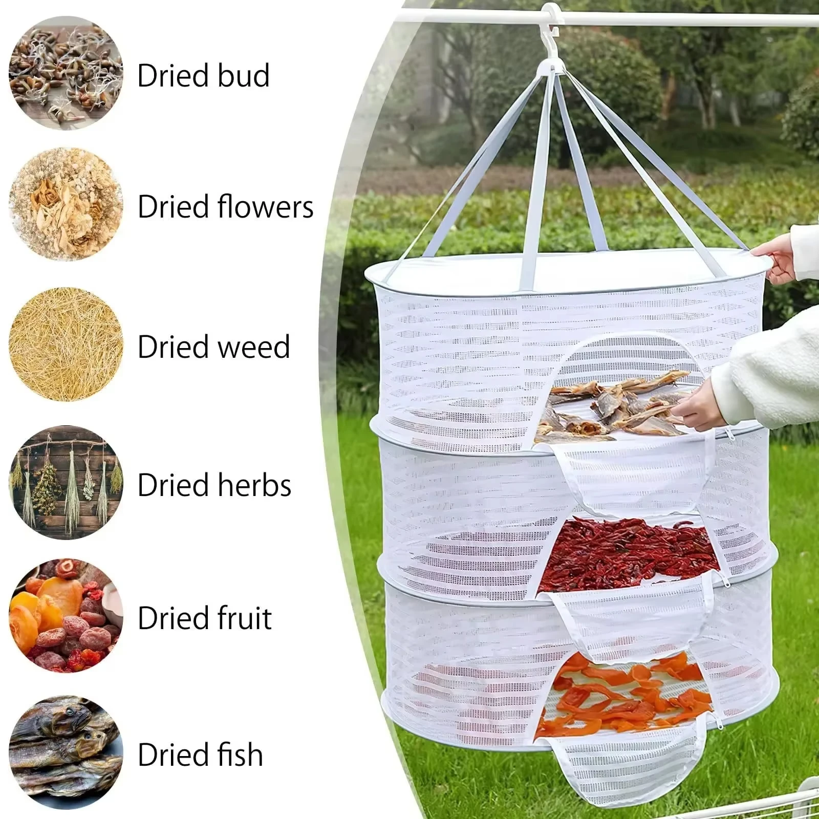 Portable Folding Fish Dryer Laundry Fruit Food Drying Mesh Net Anti-mosquito Dry Rack Hanging Vegetable Fruit Basket 3