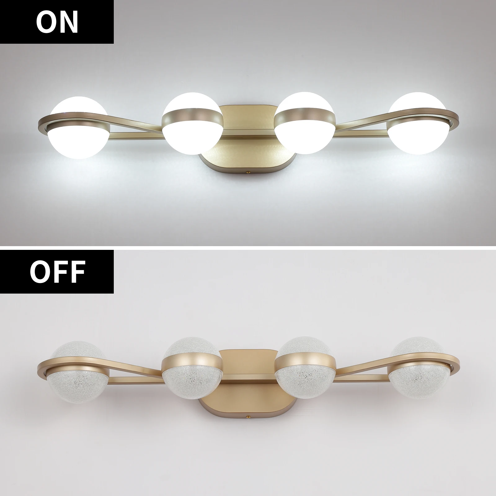 Modern Minimalist Gold Bathroom Vanity Light, 4 Bulb Frosted Glass Shades, Wall Mounted Decorative Lighting Fixture, Suitable fo