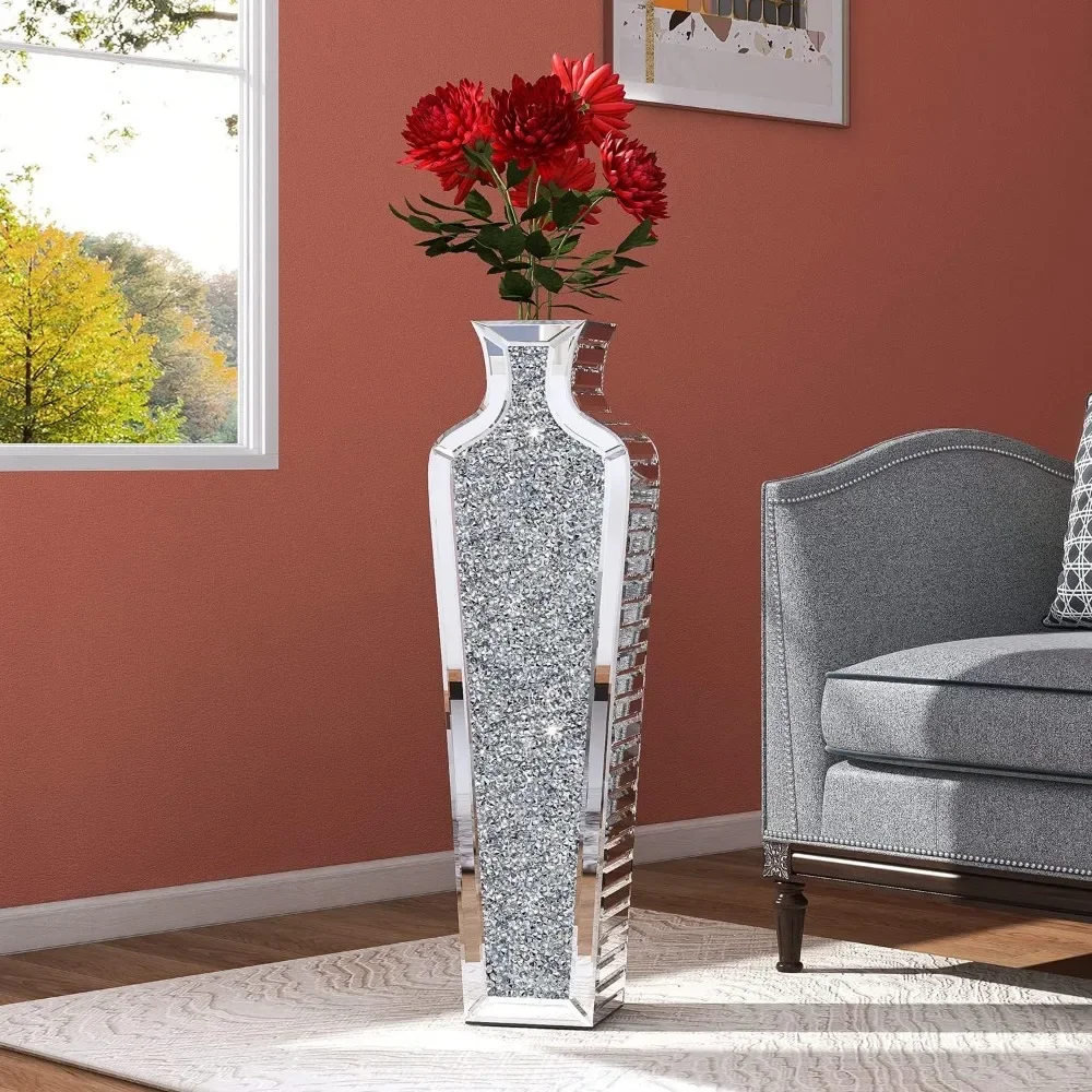 

Tall Crushed Diamond Floor Vase Large Silver Mirror Vases for Decor Living Room Floor Decoration Home Decorations 26.8 Inches