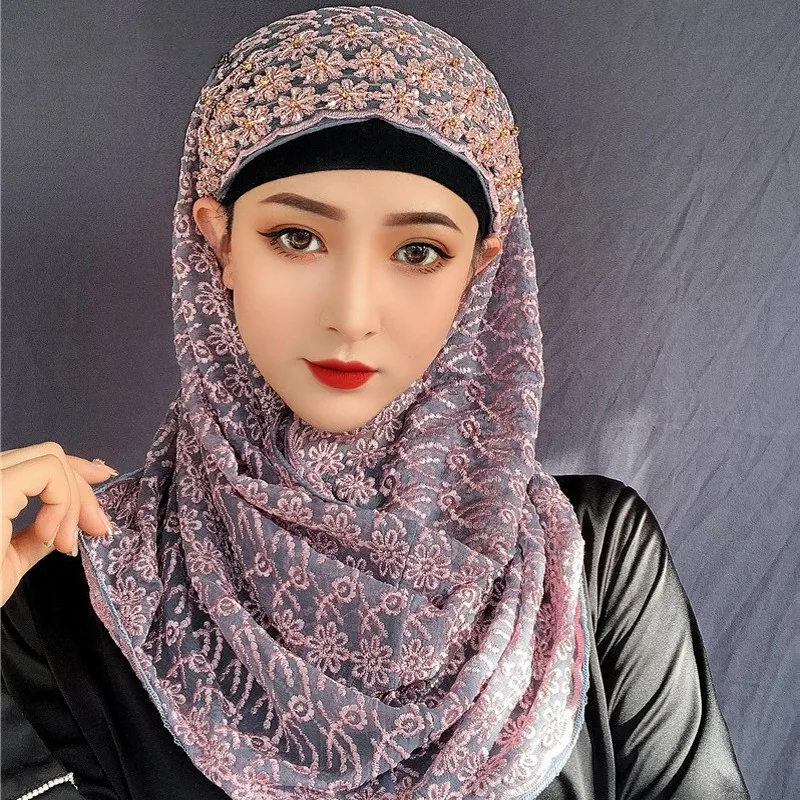 Fashion Luxury Women Malaysia Mesh Turban Headwear Eid Muslim