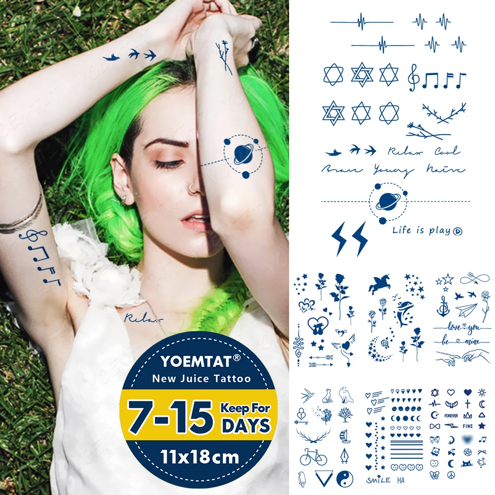 

Semi-Permanent Waterproof Temporary Tattoo Sticker Hexagram Ecg Genipin Herbal Juice Lasting Ink Cute Fake Arm Tatoo Body Art