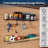 4 Pack Garage Wall Shelf, Wall Mounted Storage Shelves, Heavy Duty Metal Shelves For Room Wall, Loads 260 Lbs Floating Shelves 2