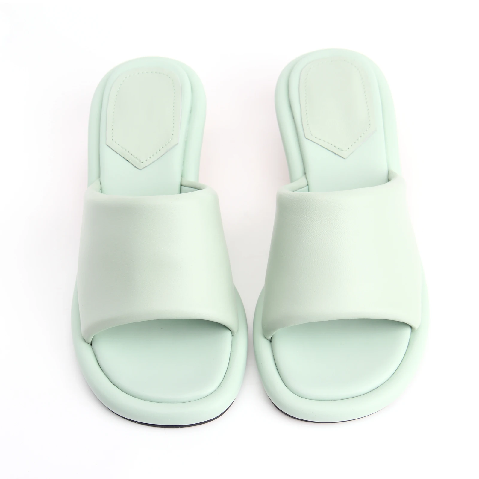 Summer Leather Slippers For Women 2023 Luxury Brand Designer Shoes Black Chunky Heel Ladies Slipper And Mules Sandal Big Size 44