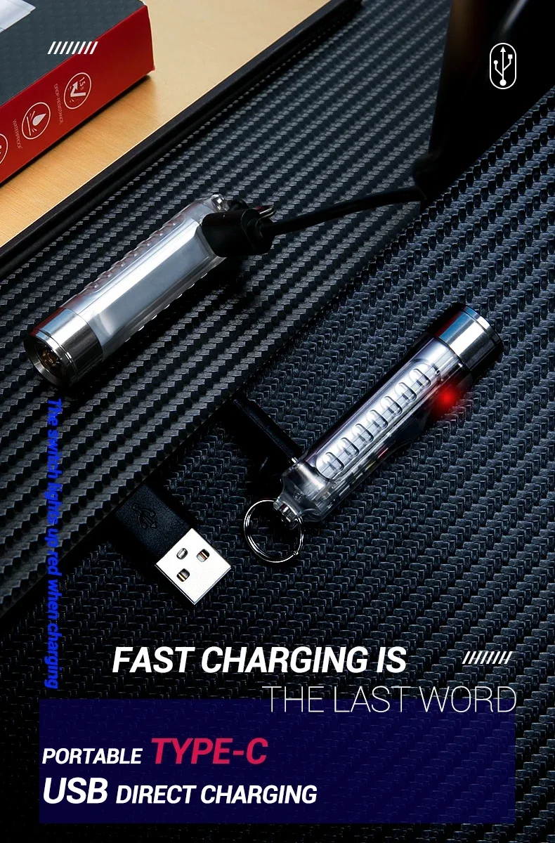 Description Picture 4 of itemMini Keychain Flashlight Type-C Fast Charging IP66 Waterproof Torch Lamp With Magnet Multifunction Warning Camping Flashlight