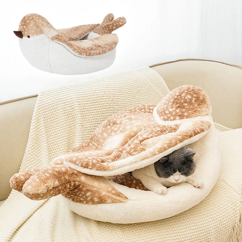 

Cat Bed with Cushion Cozy Pet Bed Calming Cave Bed Sparrow Shape Puppy Beds for Small Dogs or Cats Washable, Anti-Slip Bottom