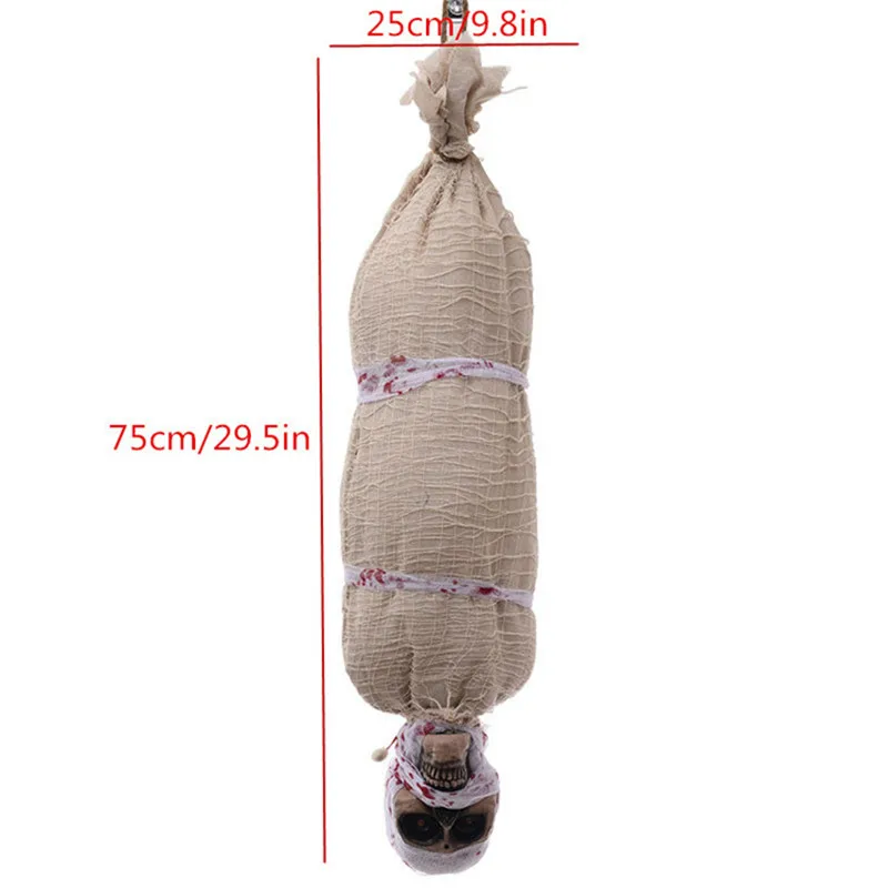 Halloween Hanging Cocoon Corpse Decoration Mummy Ghost with Glowing Eyes Creepy Sound Halloween Indoor Outdoor Yard Decor Prop