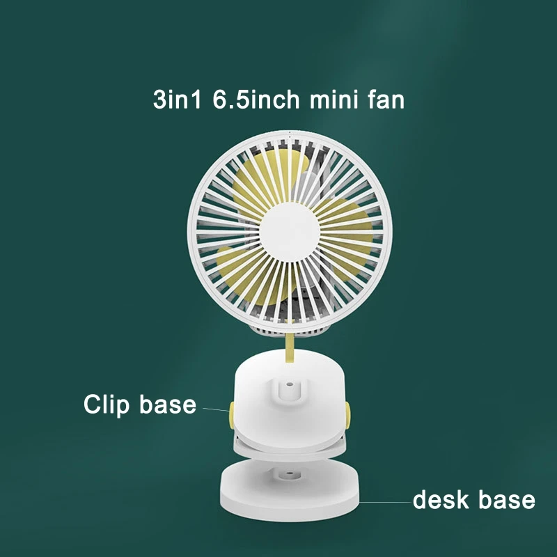 

6.5inch 3 Speeds Ceiling Fan Hanging Fan 4400mAh Mini Clip Fan for Home Office