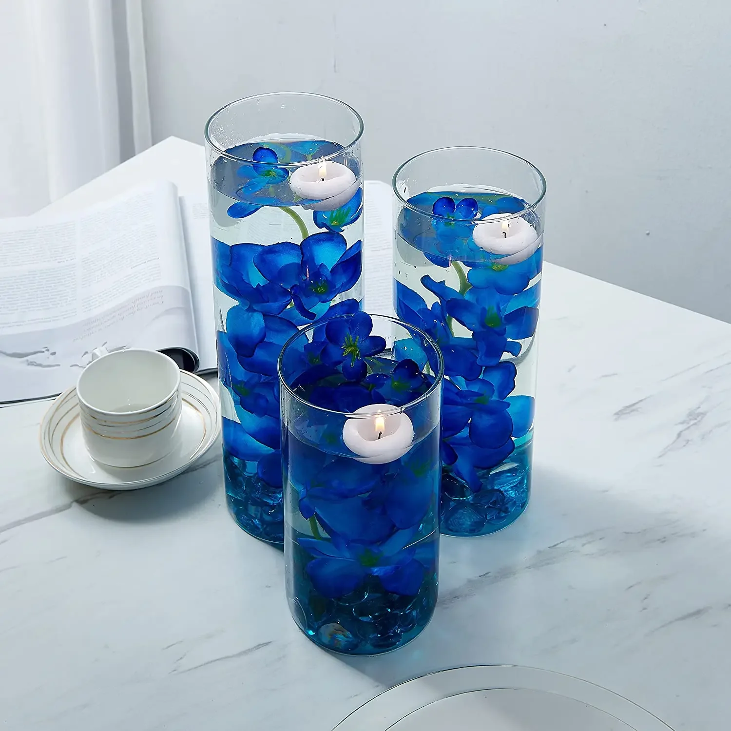 Set of 10 Elegant Blue Artificial Orchid Stems for Weddings and Home Décor