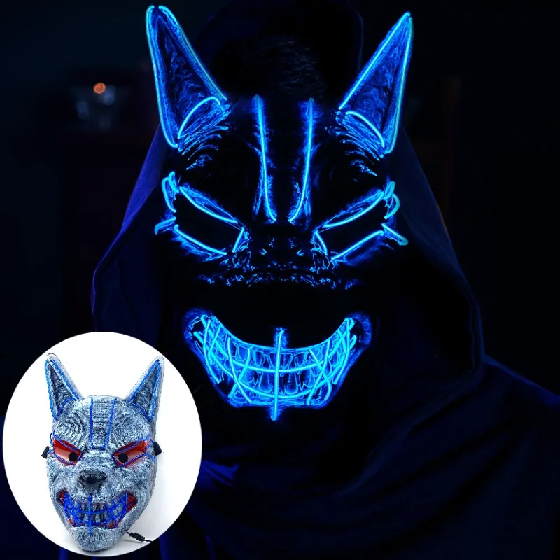 Wolf Mask Cosplay Halloween Ghostface Masks Full Face Led Fun Scream Ghost Oni Demon Slayer Horror Maskking Per Feste Da Uomo
