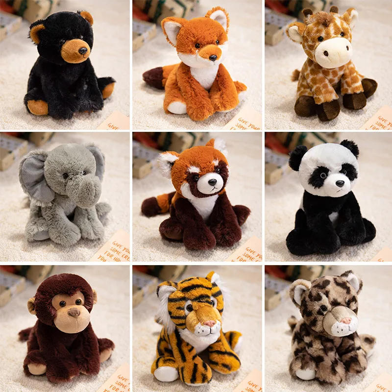Nice 23cm Lifelike Stuffed Jungle Animal Dolls - Sitting Tiger Elephant Monkey Leopard Plush Simulation Forest Toys for Kids