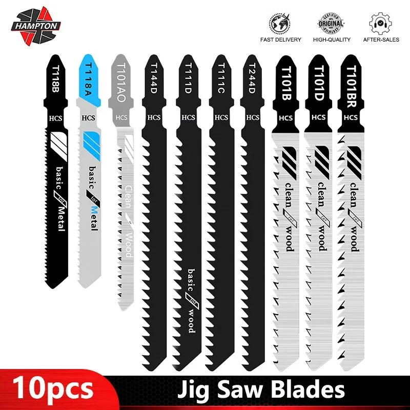 HAMPTON Jig Saw Blade Set 10pcs T-Shank Jigsaw Blade for Wood / Metal Cutting Tool HCS/HSS Steel Saw Blade Hand Tools hampton jig saw blade set 10pcs t shank jigsaw blade for wood metal cutting tool hcs hss steel saw blade hand tools