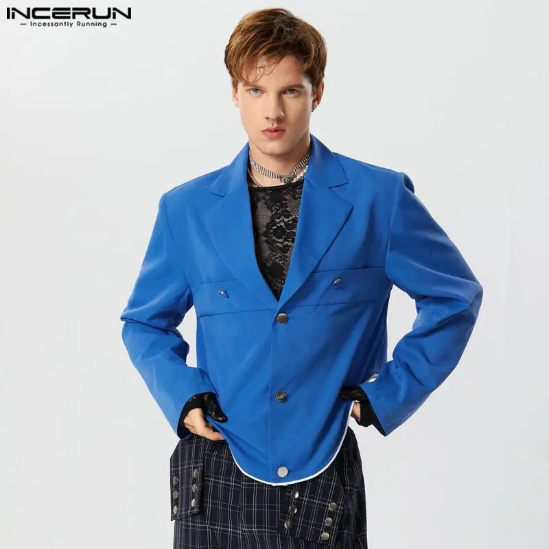 

Handsome Well Fitting Tops INCERUN New Men's Curved Hem Design Suit Jackets Casual Fashion Solid Long Sleeved Blazer S-5XL 2023