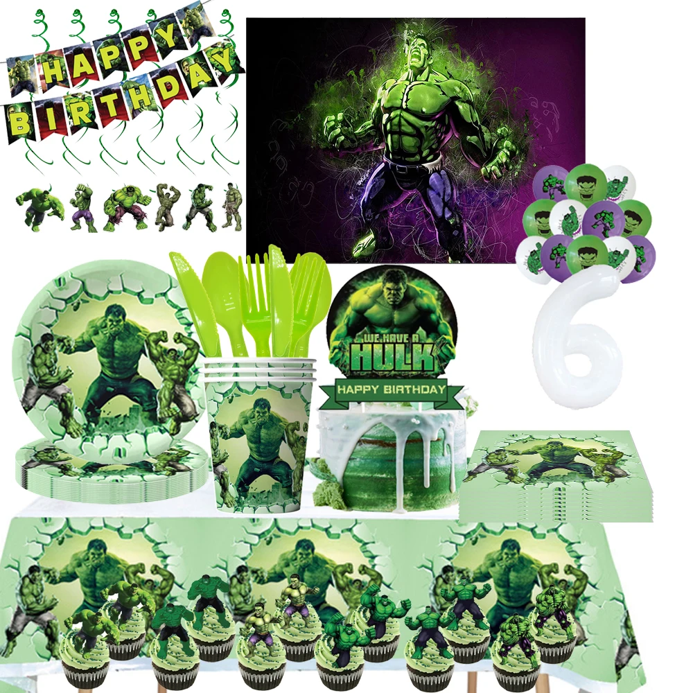 Supereroe Avengers Birthday Party Decor Balloon Banner Cup Plate Stoviglie Sfondo Baby Shower Kids Hulk Theme Party Supplies