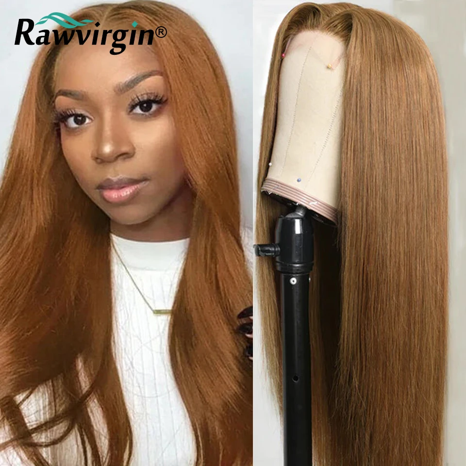 

Honey Blonde Colored #27 Brazilian Human Hair Wigs Straight 13x4 Lace Front Human Hair Wigs HD Transparent Lace Wig For Women