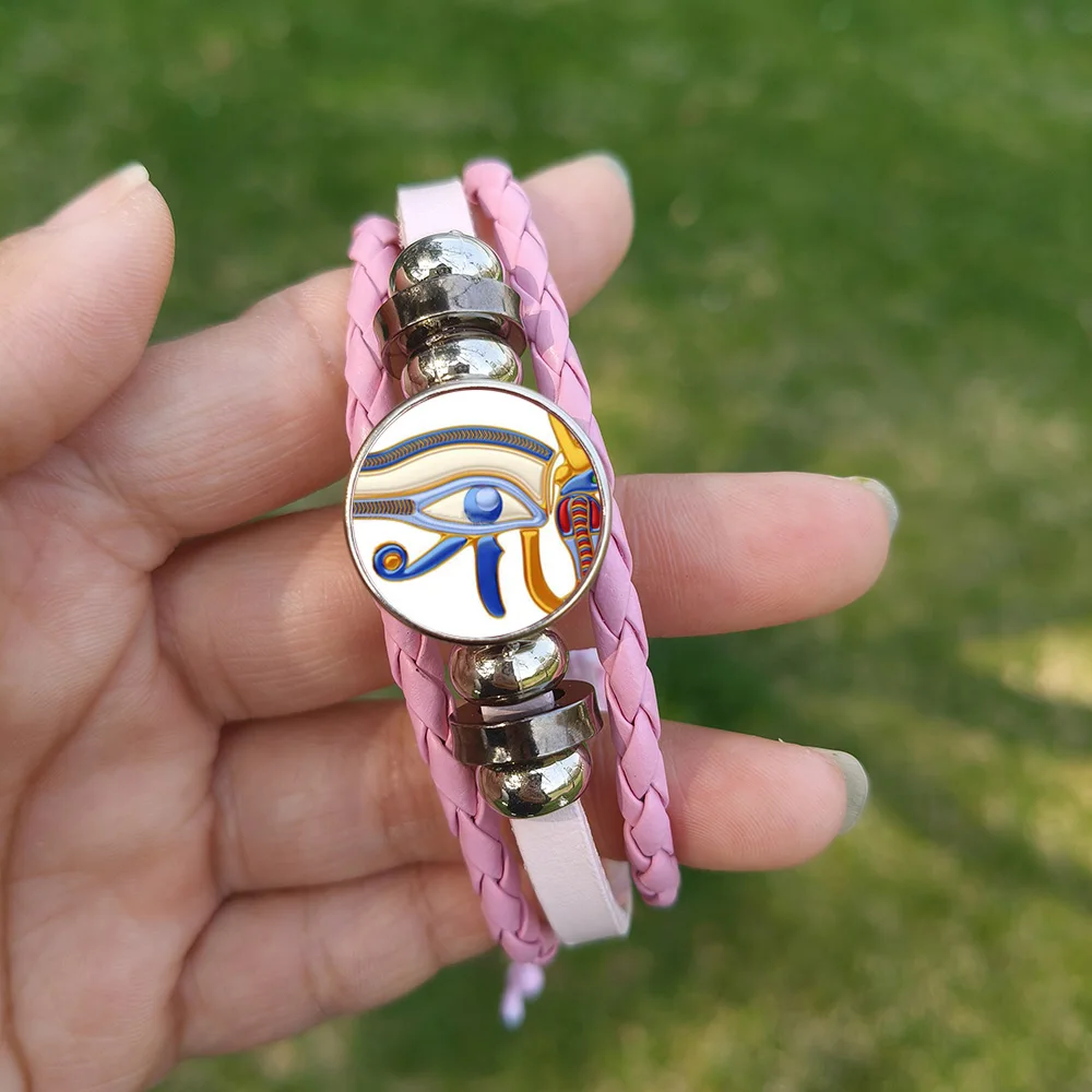 Eye of Horus Jewelry Bracelet Ancient Egypt Egyptian Pharaoh Eyes Amulet Glass Button Leather Bracelets for Men Women Gift - Image 4
