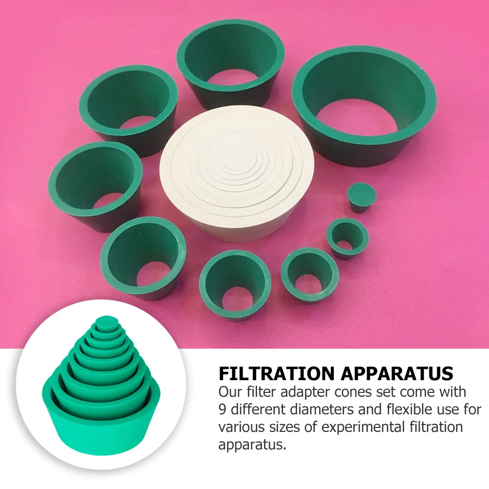 Filter Adapter Rubber Stopper 9pc Cone Elasticity Smooth Brinell funnel holder Strainer Cone Filtration accessory