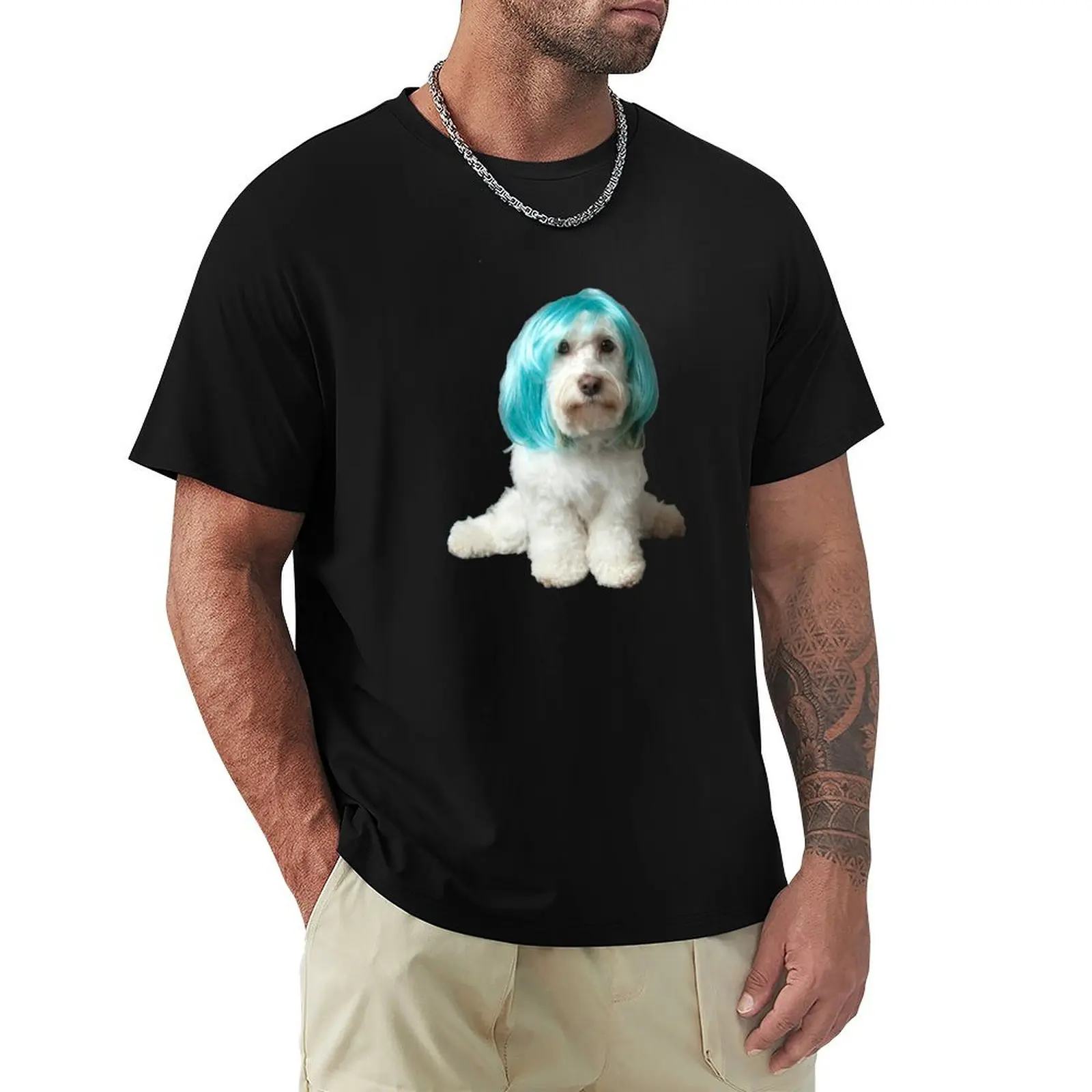 Dog in wig T-Shirt heavyweights oversizeds funnys plain t shirts men