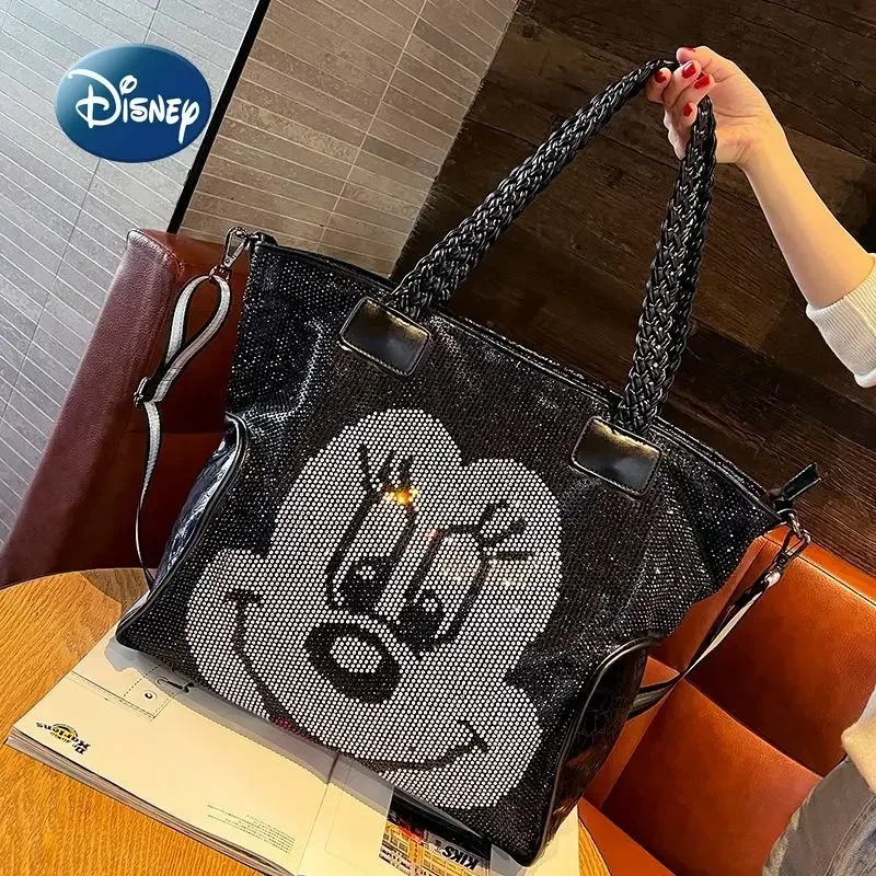 Minnie's New Women's Diamond Studded Handbag with Large Capacity Cartoon Women's Diamond Studded Shoulder Bag, Shiny Women's Bag