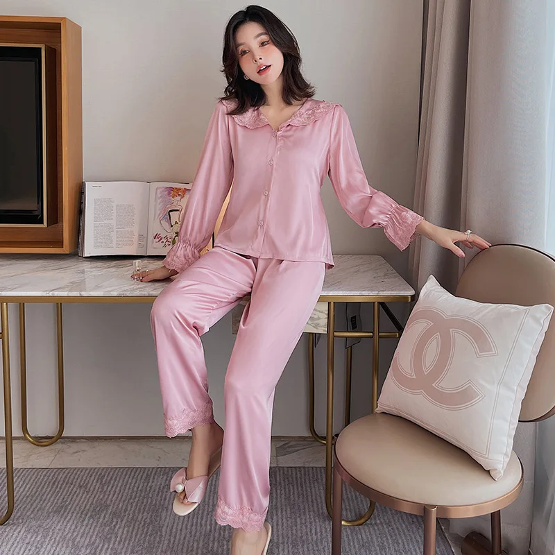 Rayon Sleepwear Sexy Lady Pajamas Suit 2PCS Nightwear Lounge