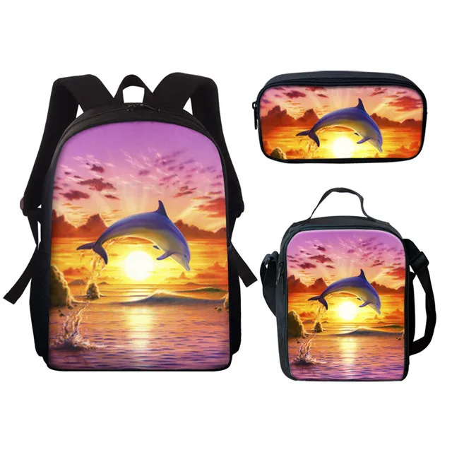 

Popular Youthful Cool Dolphin 3D Print 3pcs/Set Student Travel bags Laptop Daypack Backpack Lunch Bag Pencil Case