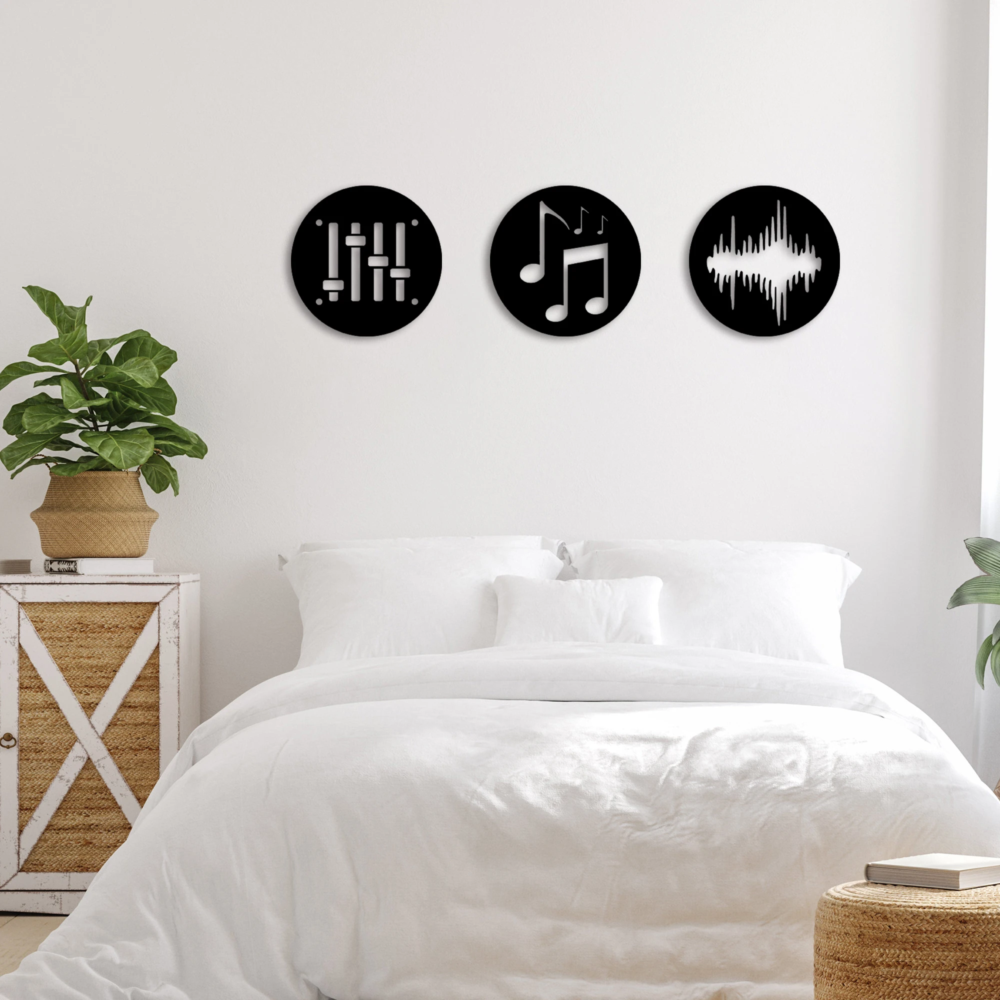 3pcsBlackWoodMusicWallHangingDecorationEqualizerMusicNote