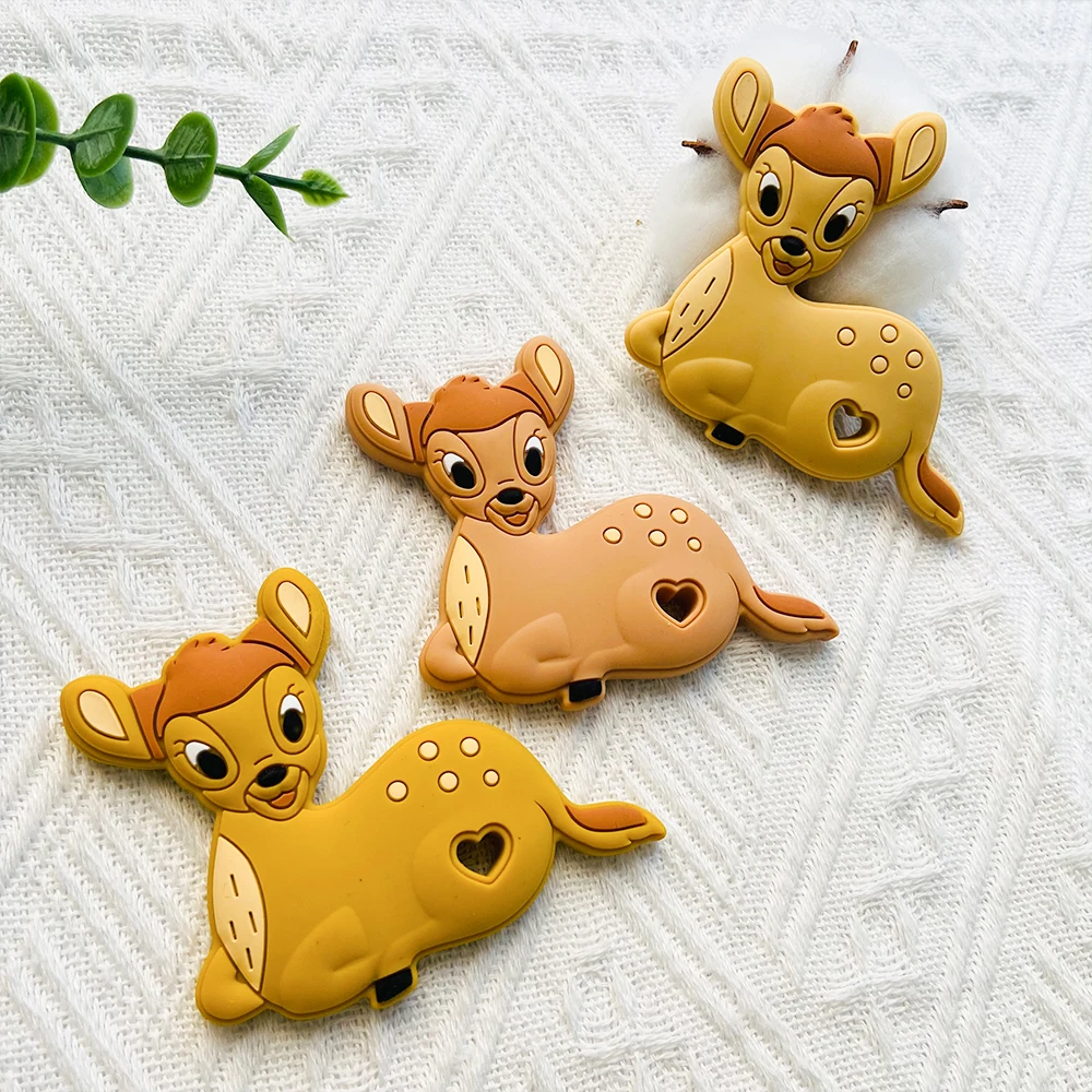 1/3/10pcs Cartoon Animal Deer Silicone Teether Baby Rodent Teeth Care DIY Silicone Bead Nipple Chain Chew Toy