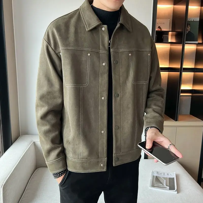 Spring Autumn New Solid Color Fashion Long Sleeve Jacket Man High Street Casual Loose Button Cardigan Korean Style All-match Top