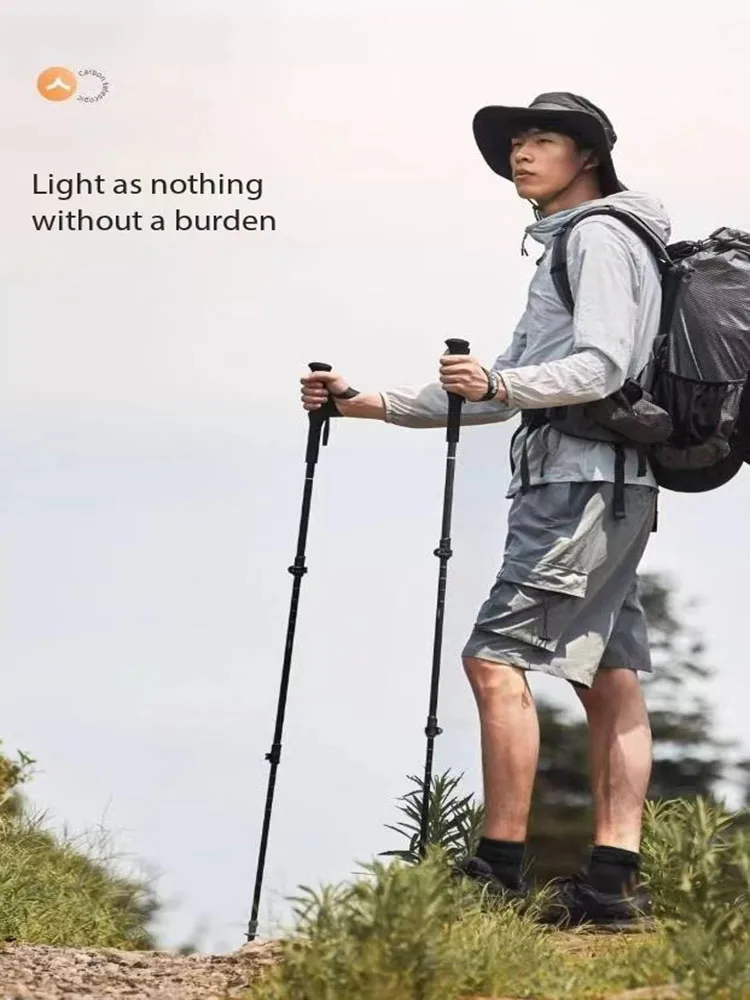 Multifunctional Carbon Cane for Mountaineering, Ultra Light, Stretchable, Anti Slip, Lightweight, Outdoor Hiking, New