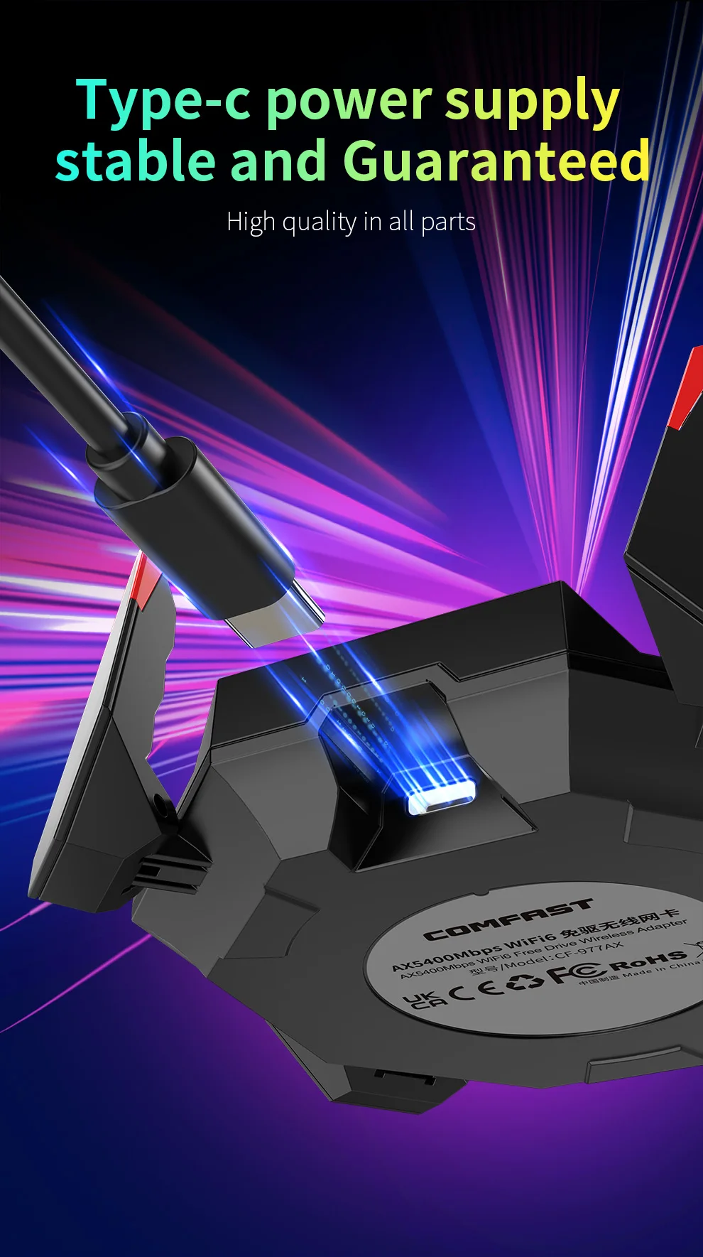Usb Adaptador sem Fio Antenas E-sports Jogo wi fi Dongle Wpa3 Rtl8832cu Ax5400 2.4g&5g&6g Placa de Rede Wi-fi Win10 11 Wifi6 - Imagem 2