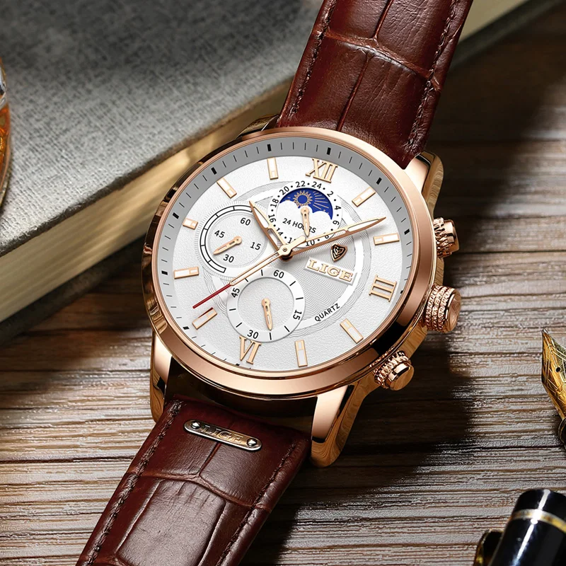 Men's Luxury Quartz Watch - Elegant Leather Strap, Sporty & Waterproof Design, Gift-Ready in Box