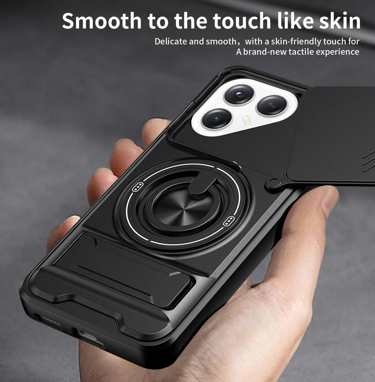 Premium Armor Case with Slide Lens Protector and Magnetic Ring Holder