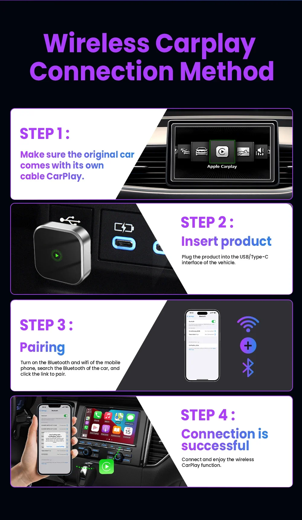 Carplay Android Auto Wireless Adapter Plug And Play Bluetooth Wifi Auto Connecti