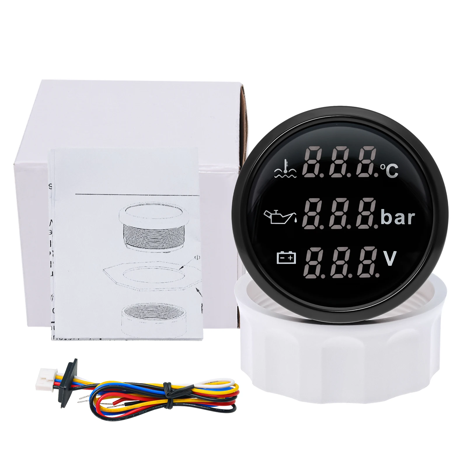 Boat Car Multifunction Gauge 52mm 3 IN 1 Gauge Water Temperature Gauge + Oil Pre