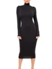 Winter Black Turtleneck Sexy Women Dress Autumn Long Sleeve Skinny Midi Boydcon Casual Blue Plush Knee-Length Party Club SKU: D